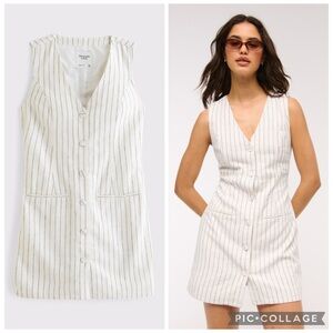 Abercrombie & Fitch Mara Linen Blend Navy Striped Vest Mini Dress Size XS
